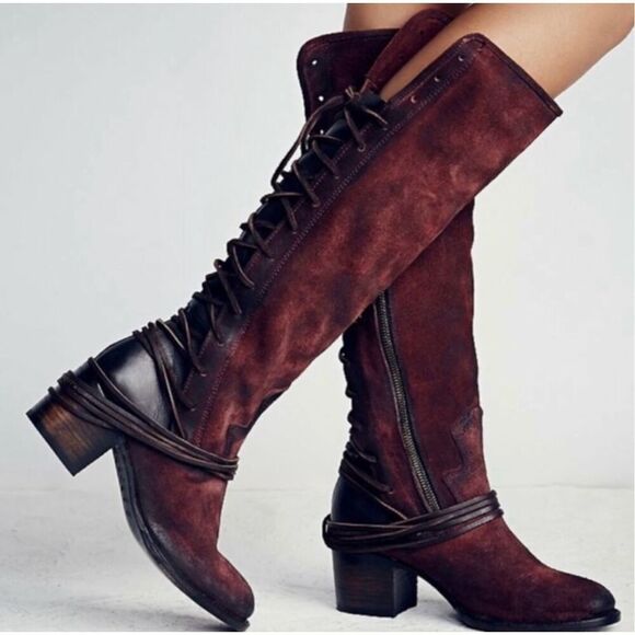 Freebird by Steven Coal Suede Lace Up Boot Wine Size 8 - Picture 1 of 12